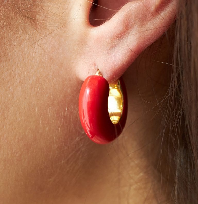 Red Enamel Yellow Hoop Earring