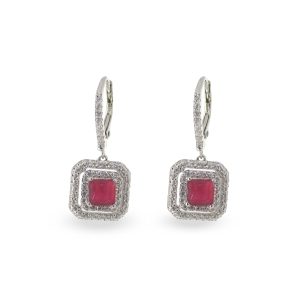 Silver Earring With Large Red crystal