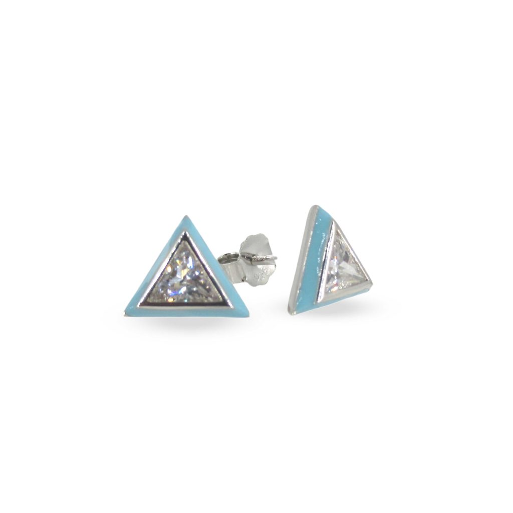 Sky Blue Small Triangle Silver Earring Dubai
