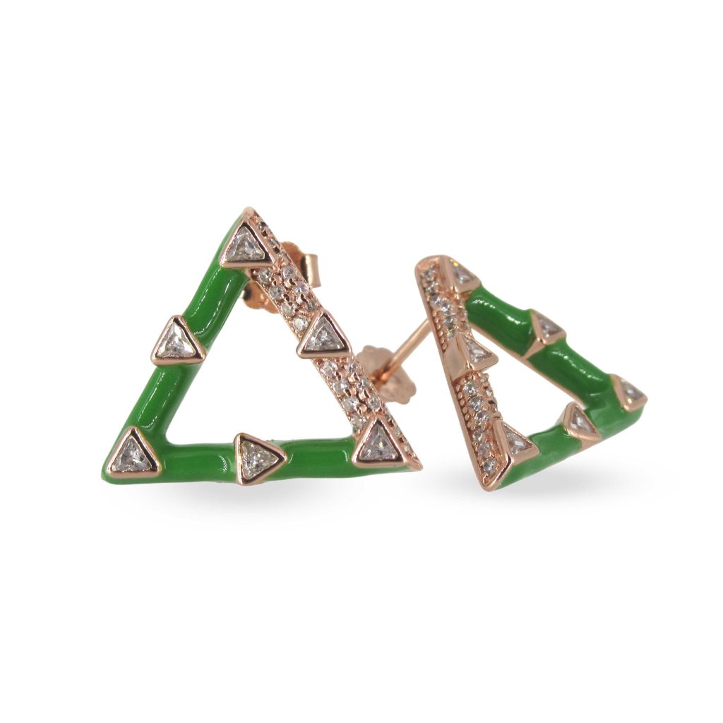 Green Triangle Enamel Earring