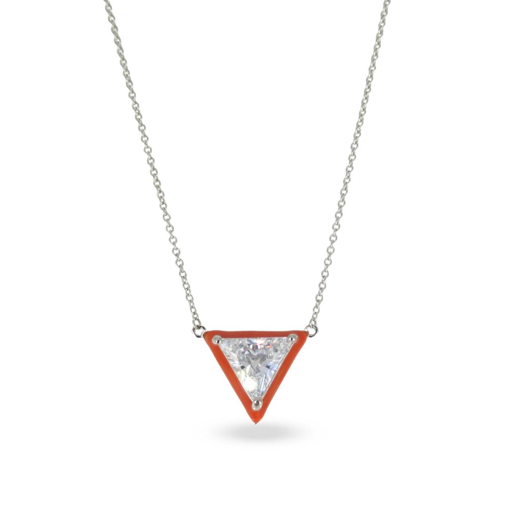 Silver Triangle Red Pendent Silver Necklace