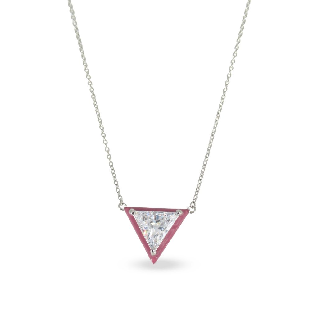 Pink Triangle Pendant Silver Necklace