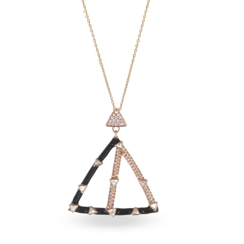 Black Triangle Enamel Long Necklace