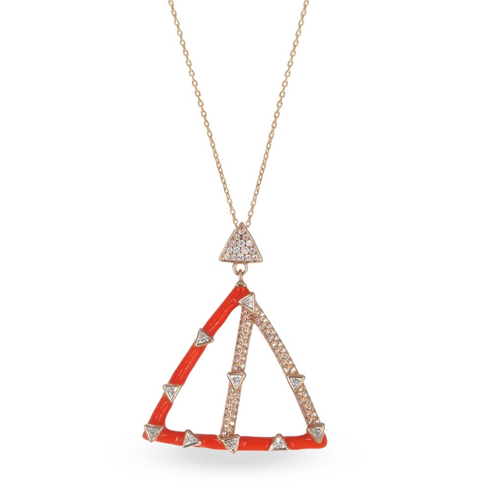 Triangle Red Enamel Long Necklace
