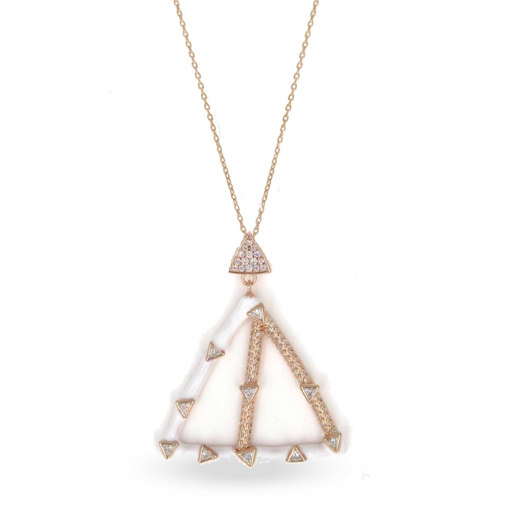White Triangle Enamel Long Necklace