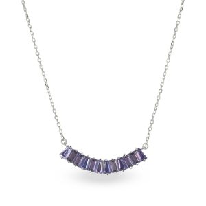 Purple Baguette Silver Necklace