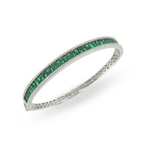 Green Baguette Silver Bracelet Dubai