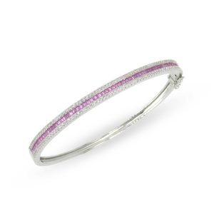 Fuchsia Pink Baguette Silver Bracelet