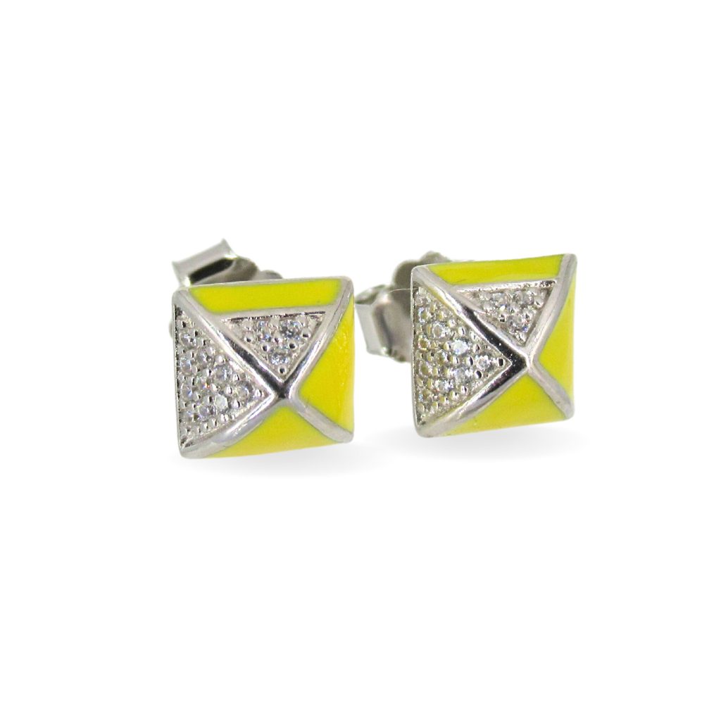 Pyramid Shaped Yellow Enamel Stud Earrings In Dubai