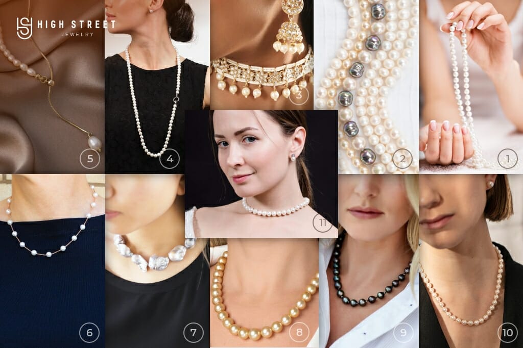Different types of pearl necklaces