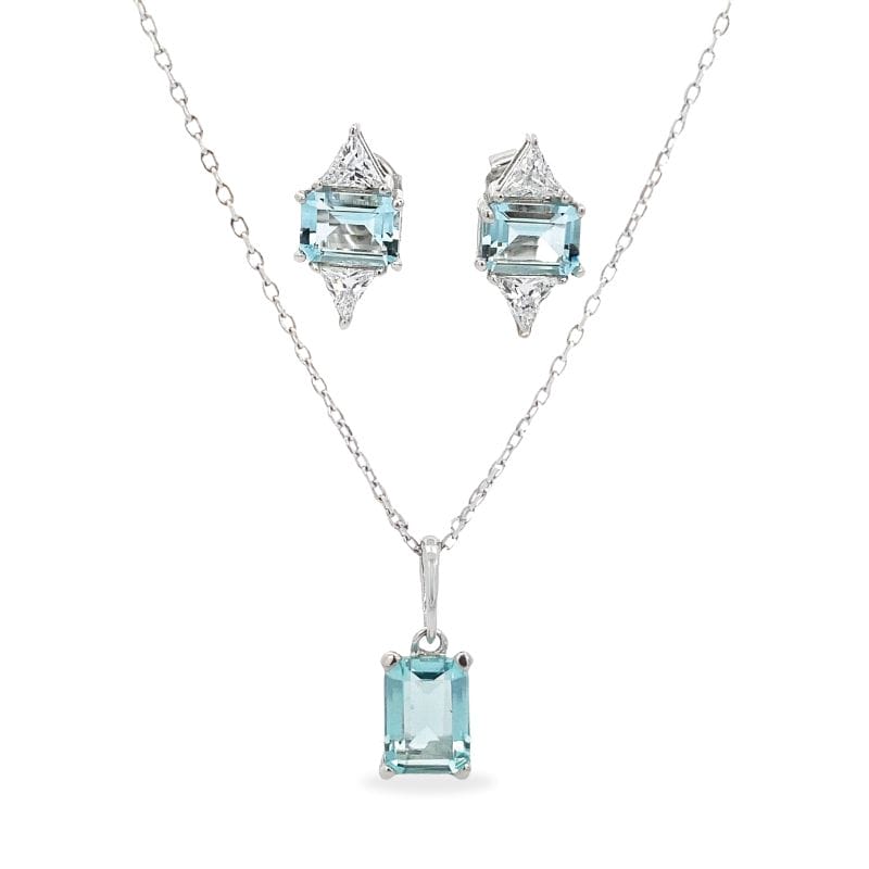 Crystal Cube Square Silver Pendant Necklace set