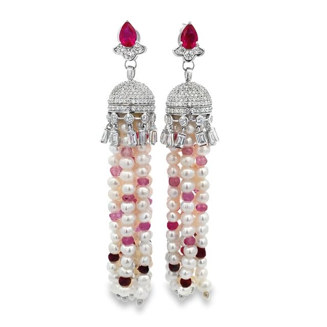 Elegant Pearl and Ruby Earrings