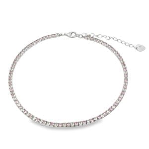 Tennis Pink Silver Anklet (2 mm)