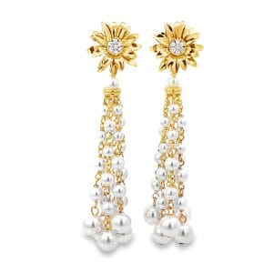 Sunflower Cascade Pearl Tassel Earrings