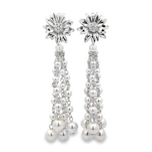 Sunflower Cascade Pearl Tassel Earrings