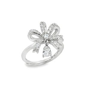 Bow Pear Drop Silver Ring