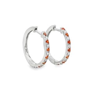 Orange Pastel Tennis Silver Hoop Earrings (15mm)
