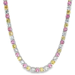 Tennis 5.0mm Multicolor Necklace (Pink and Yellow)