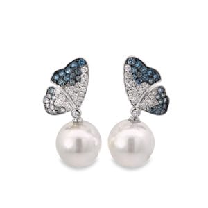 Pavé Butterfly Pearl Dangle Earrings