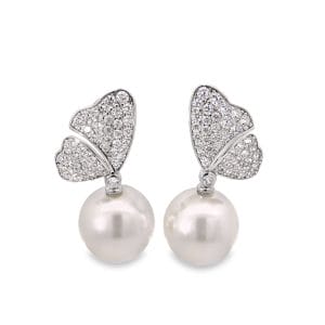 Pavé Butterfly Pearl Dangle Earrings