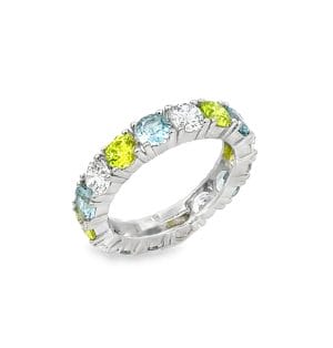 Multicolor Tennis Eternity Silver Ring