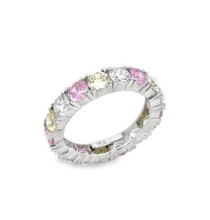 Multicolor Tennis Eternity Silver Ring